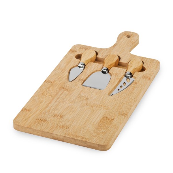 סט סכיני גבינות עם מגש עץ במבוק להגשה ואירוח